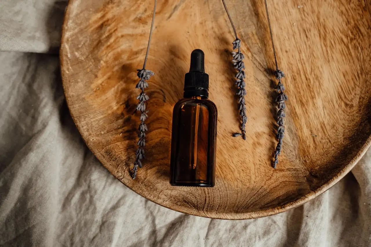 Natural essential oils in glass jars